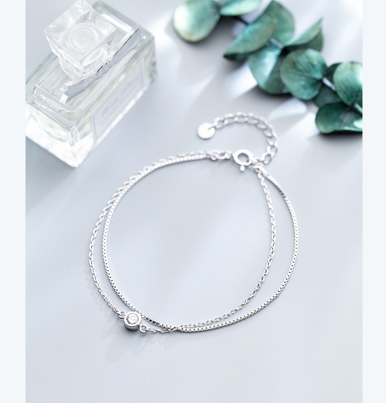 925 Sterling Silver Double Chain Bezel Solitaire Bracelet